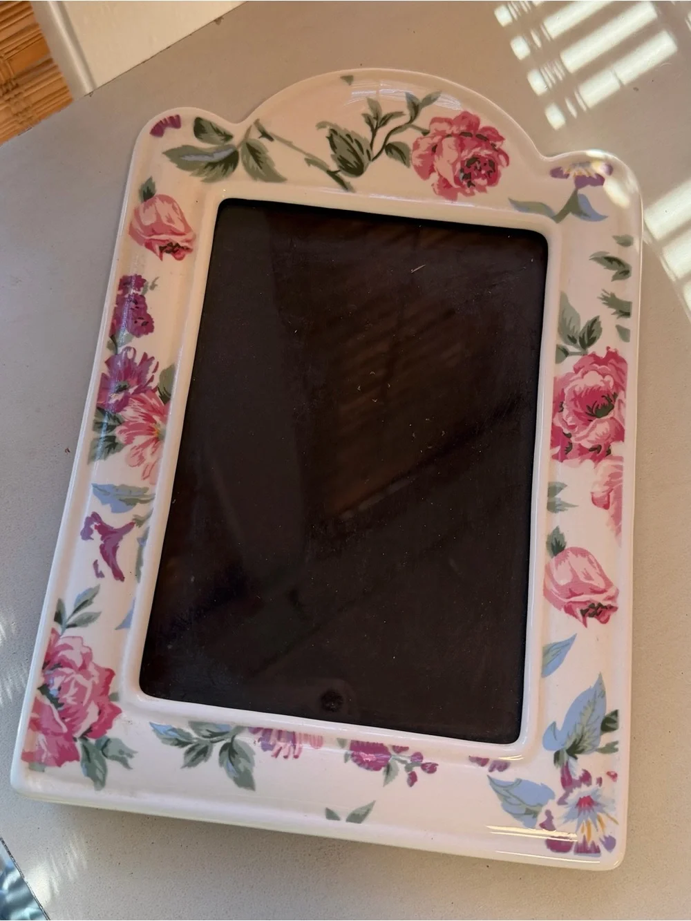 Floral Ceramic 5x7 Photo Frame in Pink and Green - Home Accents